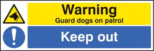 16215G Warning guard dogs on patrol keep out Rigid Plastic (300x100mm) Safety Sign