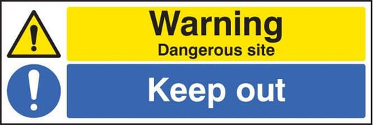 16223G Warning dangerous site keep out Rigid Plastic (300x100mm) Safety Sign