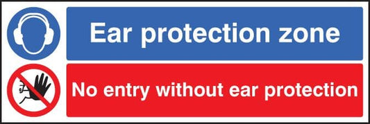 16250G Ear protection zone no entry without ear protection Rigid Plastic (300x100mm) Safety Sign