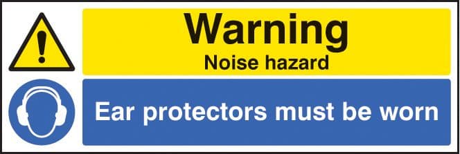 16251M Warning noise hazard ear protection must be worn Rigid Plastic (600x200mm) Safety Sign