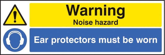 16251M Warning noise hazard ear protection must be worn Rigid Plastic (600x200mm) Safety Sign