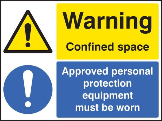 16260K Warning confined space approved PPE must be worn Rigid Plastic (400x300mm) Safety Sign