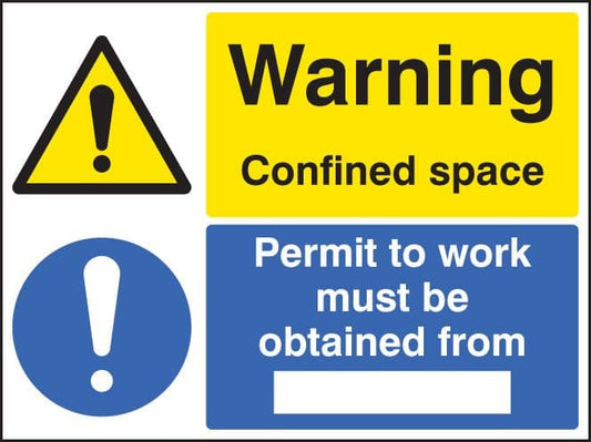 16262K Warning confined space permit to work must be obtained Rigid Plastic (400x300mm) Safety Sign