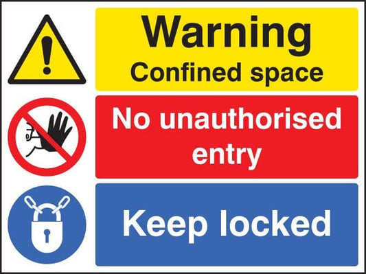 16263H Warning confined space no entry keep locked Rigid Plastic (300x250mm) Safety Sign