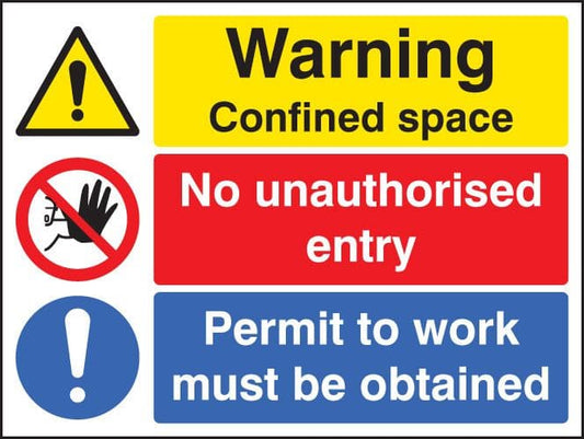 16264K Warning confined space no entry permit to work Rigid Plastic (400x300mm) Safety Sign