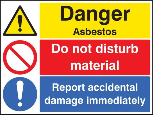 16270K Danger asbestos do not disturb material report damage Rigid Plastic (400x300mm) Safety Sign