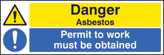 16272M Danger asbestos permit to work must be obtained Rigid Plastic (600x200mm) Safety Sign