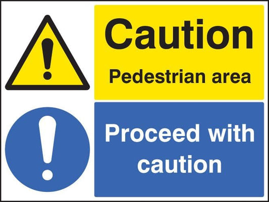 16275Q Caution pedestrian area proceed with caution Rigid Plastic (600x450mm) Safety Sign