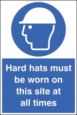 16401M Hard hats must be worn on this site at all times Rigid Plastic (600x200mm) Safety Sign