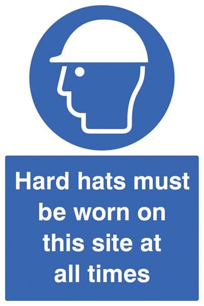 16401P Hard hats must be worn on this site at all times Rigid Plastic (600x400mm) Safety Sign