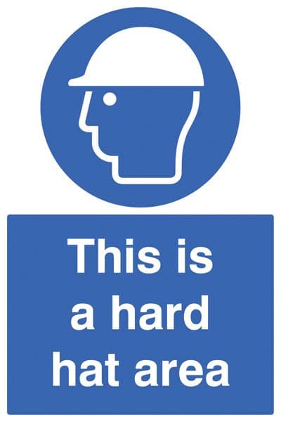 16402P This is a hard hat area Rigid Plastic (600x400mm) Safety Sign