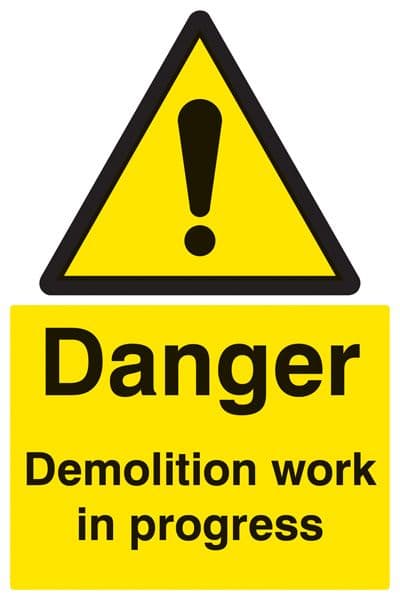16403P Danger demolition work in progress Rigid Plastic (600x400mm) Safety Sign