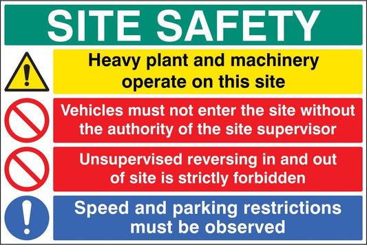 16415W Site safety - heavy plant and machinery Rigid Plastic (900x600mm) Safety Sign