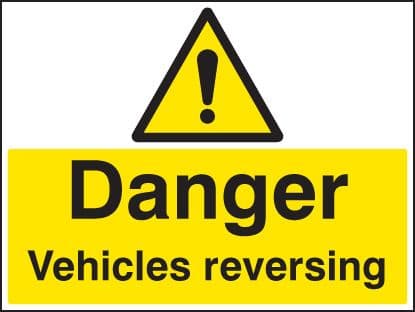 16417M Danger vehicle reversing Rigid Plastic (600x200mm) Safety Sign