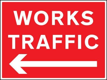 16427Q Works traffic <--- Rigid Plastic (600x450mm) Safety Sign
