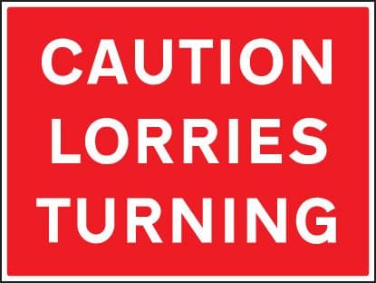 16438Q Caution lorries turning Rigid Plastic (600x450mm) Safety Sign