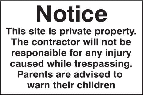 16440P Notice this site is private property etc Rigid Plastic (600x400mm) Safety Sign