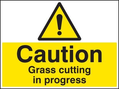 16450Q Caution grass cutting in progress Rigid Plastic (600x450mm) Safety Sign