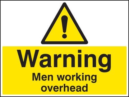 16451Q Warning men working overhead Rigid Plastic (600x450mm) Safety Sign