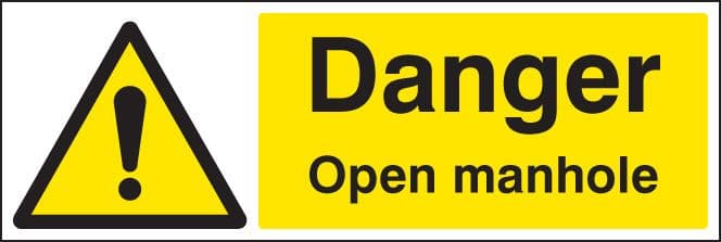 16454M Danger open manhole Rigid Plastic (600x200mm) Safety Sign