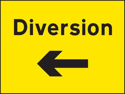 16476Q Diversion left arrow Rigid Plastic (600x450mm) Safety Sign