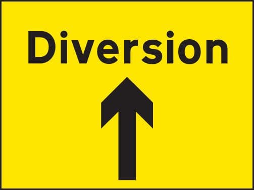 16477Q Diversion up arrow Rigid Plastic (600x450mm) Safety Sign