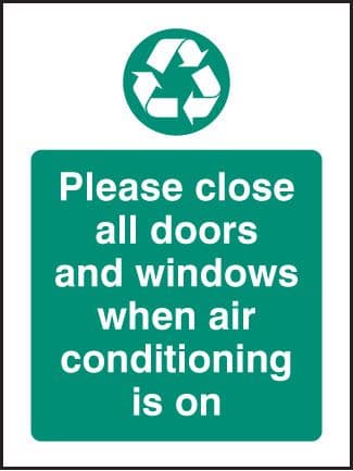 16628A Please close all doors and windows when aircon is on Rigid Plastic (100x75mm) Safety Sign