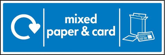 16636M WRAP Recycling Sign - Mixed Paper & Card Rigid Plastic (600x200mm) Safety Sign
