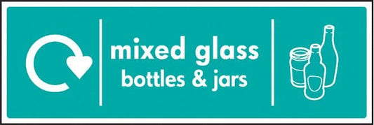 16638M WRAP Recycling Sign - Mixed glass bottles & jars Rigid Plastic (600x200mm) Safety Sign