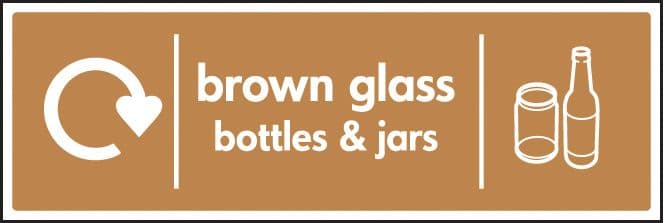 16640M WRAP Recycling Sign - Brown glass bottles & jars Rigid Plastic (600x200mm) Safety Sign