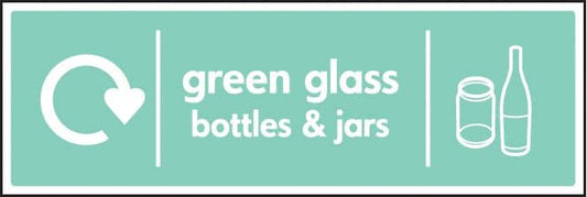 16641M WRAP Recycling Sign - Green glass bottles & jars Rigid Plastic (600x200mm) Safety Sign