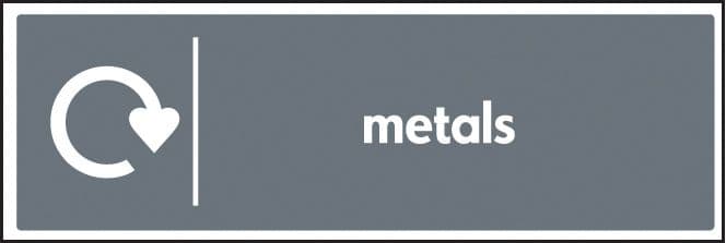 16645M WRAP Recycling Sign - Metals Rigid Plastic (600x200mm) Safety Sign