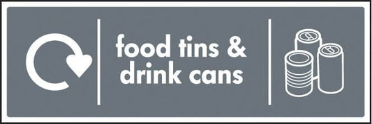 16646M WRAP Recycling Sign - Food tins & drink cans Rigid Plastic (600x200mm) Safety Sign