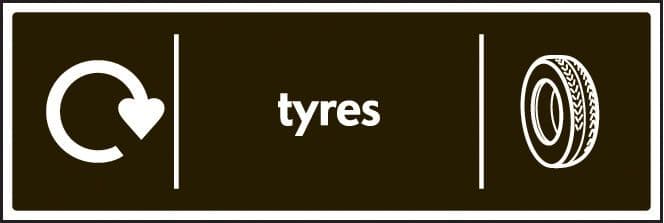 16654M WRAP Recycling Sign - Tyres Rigid Plastic (600x200mm) Safety Sign