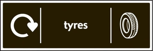 16654M WRAP Recycling Sign - Tyres Rigid Plastic (600x200mm) Safety Sign