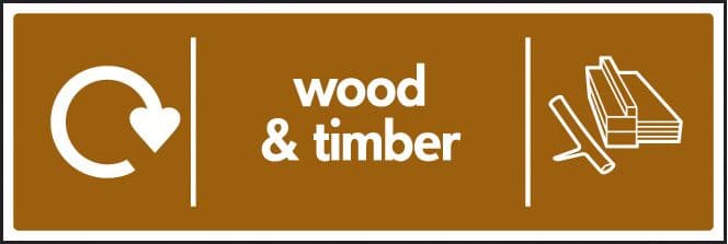 16658M WRAP Recycling Sign - Wood & timber Rigid Plastic (600x200mm) Safety Sign