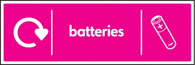 16662M WRAP Recycling Sign - Batteries Rigid Plastic (600x200mm) Safety Sign