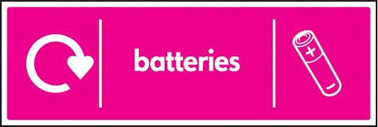 16662M WRAP Recycling Sign - Batteries Rigid Plastic (600x200mm) Safety Sign