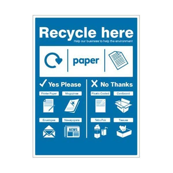16673H Paper - WRAP Recycle here sign sign - Rigid Plastic (300x250mm)