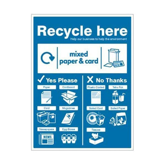 16674Q Paper & Cardboard - WRAP Recycle here sign sign - Rigid Plastic (600x450mm)