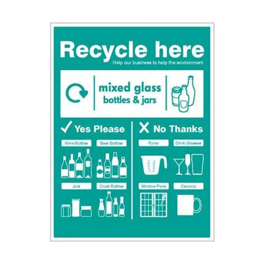 16675H Mixed glass bottles & jars - WRAP Recycle here sign sign - Rigid Plastic (300x250mm)