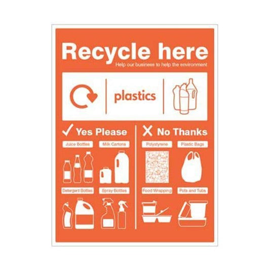 16676Q Plastic bottles - WRAP Recycle here sign sign - Rigid Plastic (600x450mm)