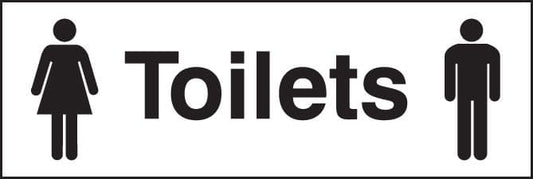 17007L Toilets (male & female symbol) Rigid Plastic (450x150mm) Safety Sign
