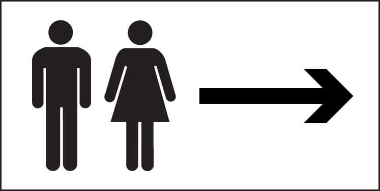 17076V Man and ladies symbol with arrow right Rigid Plastic (300x150mm) Safety Sign
