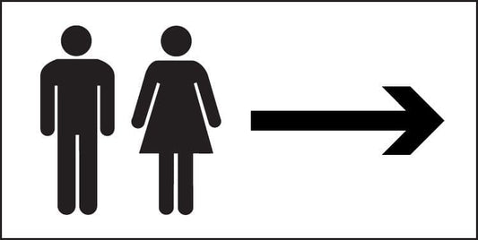 17076V Man and ladies symbol with arrow right Rigid Plastic (300x150mm) Safety Sign