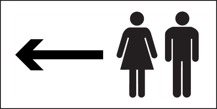 17077V Man and ladies symbol with arrow left Rigid Plastic (300x150mm) Safety Sign