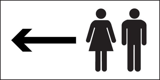 17077V Man and ladies symbol with arrow left Rigid Plastic (300x150mm) Safety Sign