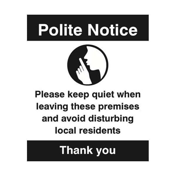 17105H Polite notice Please keep quiet when leaving sign - Rigid Plastic (300x250mm)