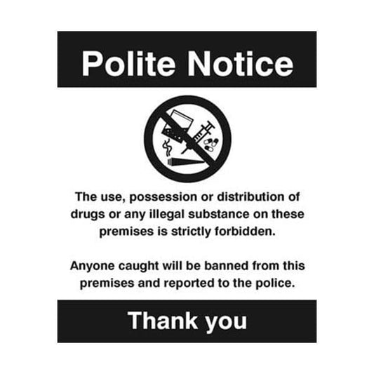 17107H The use, possession or distribution of drugs is strictly prohibited sign - Rigid (300x250mm)