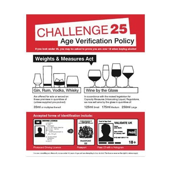 17111H Age verification policy Weights & measures act 35mililitres sign - Rigid Plastic (300x250mm)